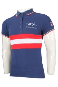 P1120 訂購緊身多鈕胸筒Polo恤  澳洲 馬術學校 設計修身Polo恤 Polo恤製造商    藍色撞色紅色、白色